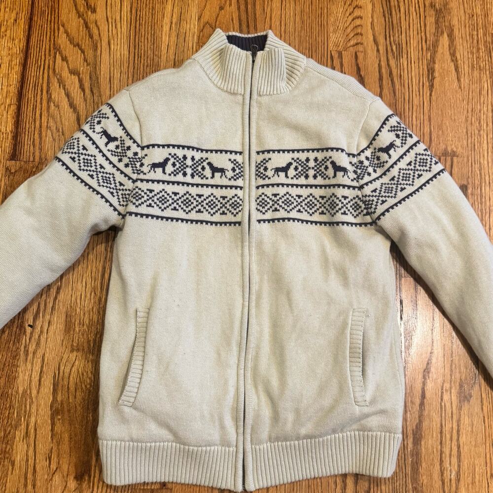 Southern Proper Men's S Farm Fair Isle Sweater Zip Up Preppy Christmas Lined Dog